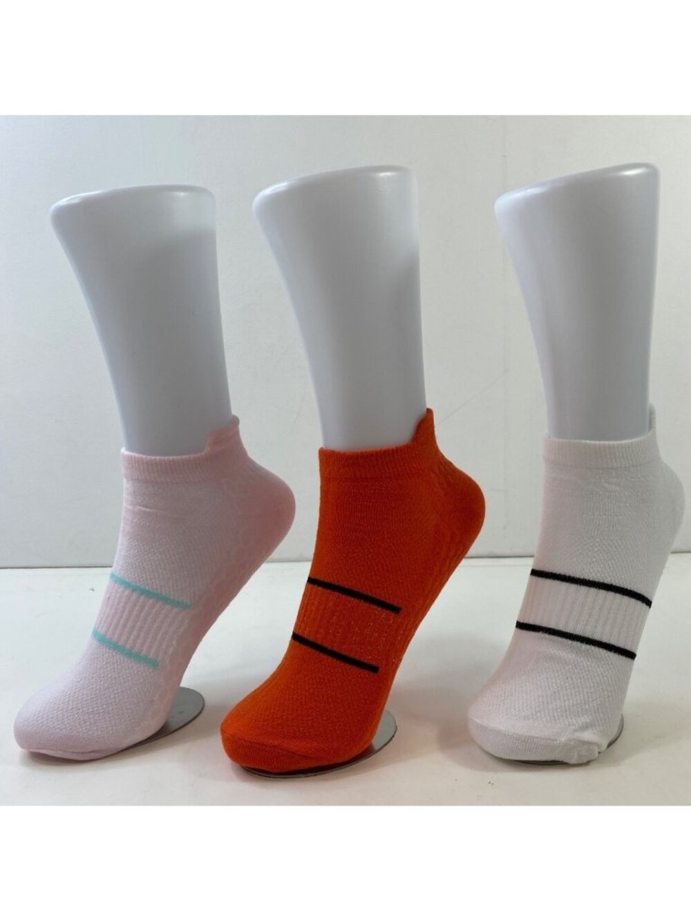 Womens Ankle Socks Set 3 Stripes Pink Orange White Black Gray